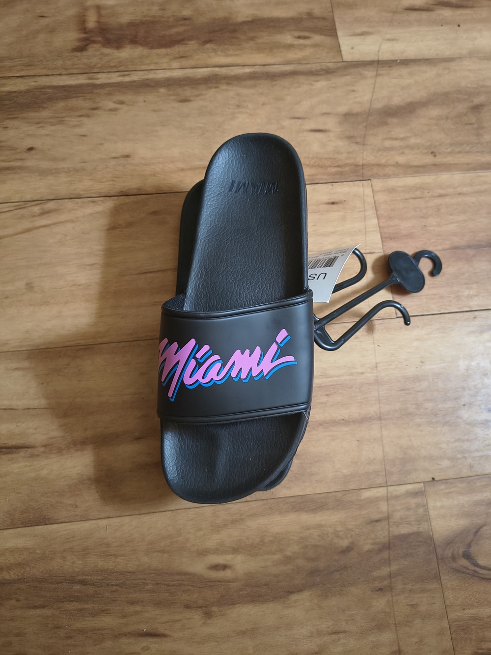 miami Black Slide Sandal with Pink and Blue Script
